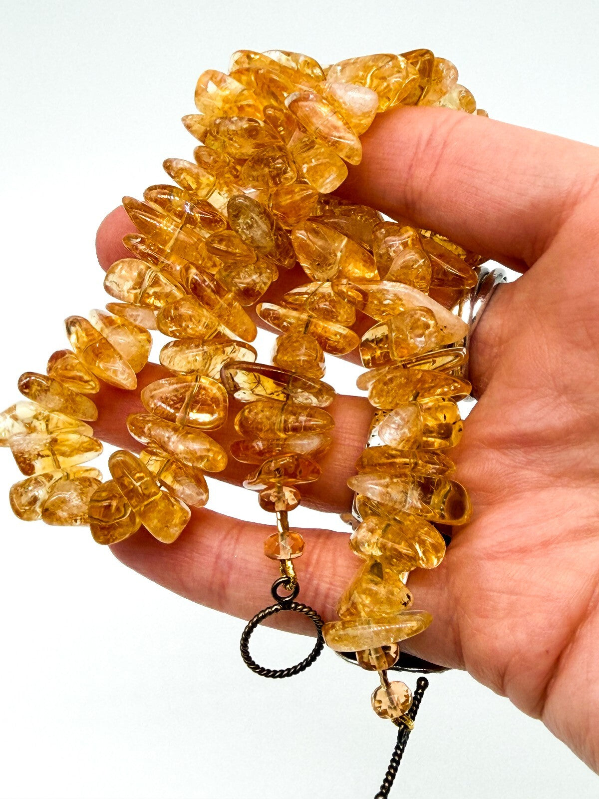 Natural Citrine Nugget Necklace Honey Yellow Gemstone Toggle Clasp Gemstone