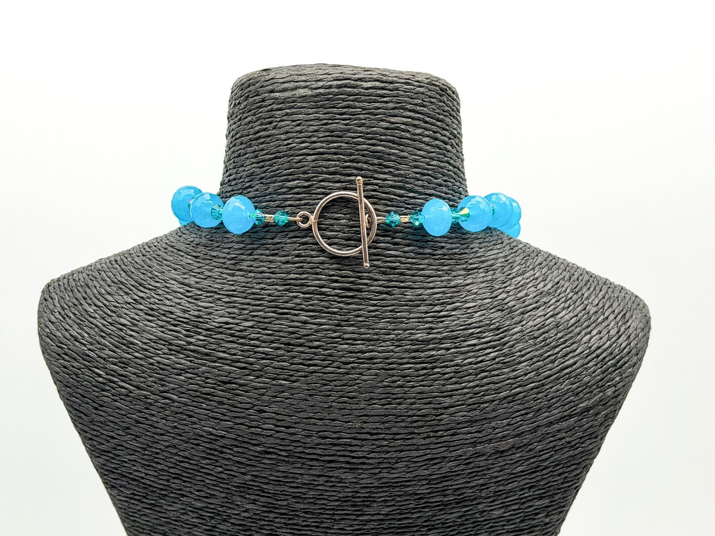 Turquoise Blue Glass Teardrop Fringe Statement Necklace Crystal Spacers Toggle