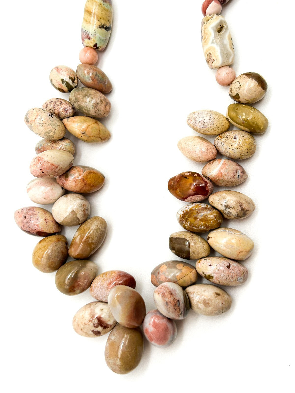Vintage Pink Jasper Gemstone Necklace Natural Pebble Bead Statement 21.5”
