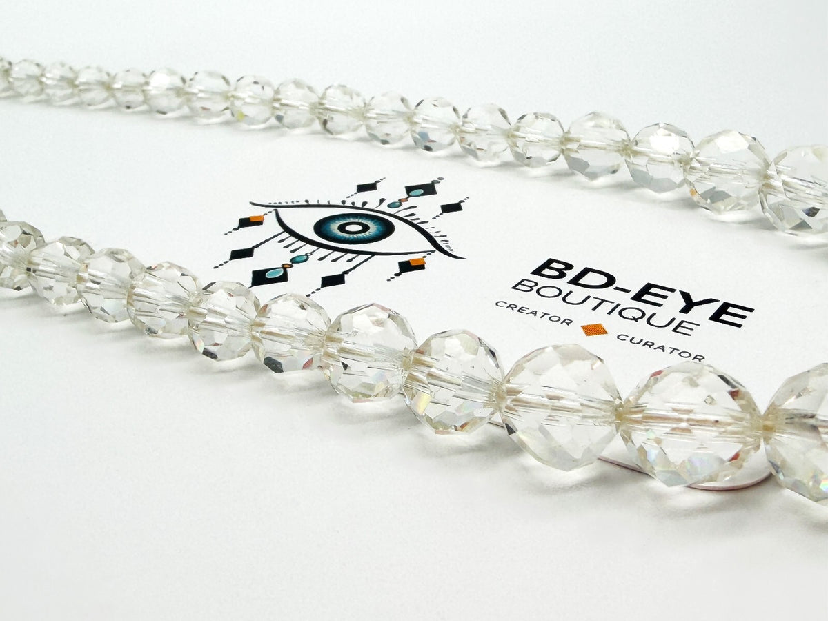 Vintage Clear Faceted Glass Bead Necklace Graduated Crystal Look Screw Clasp