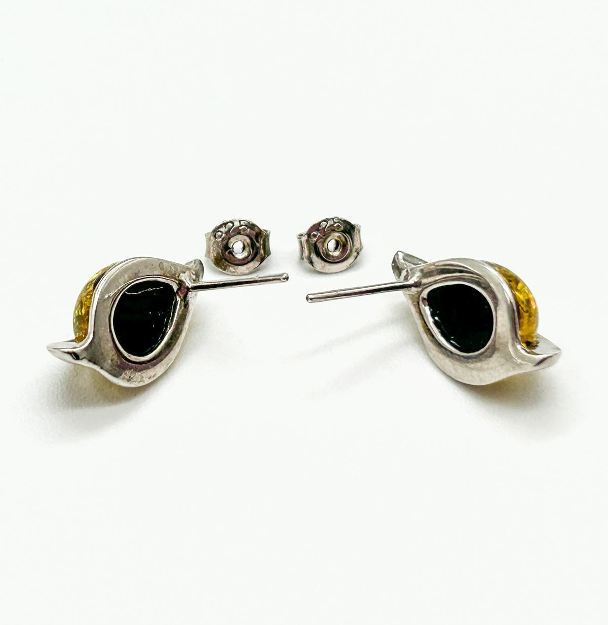 925 Sterling Silver Genuine Green Baltic Amber Leaf Stud Earrings Tested