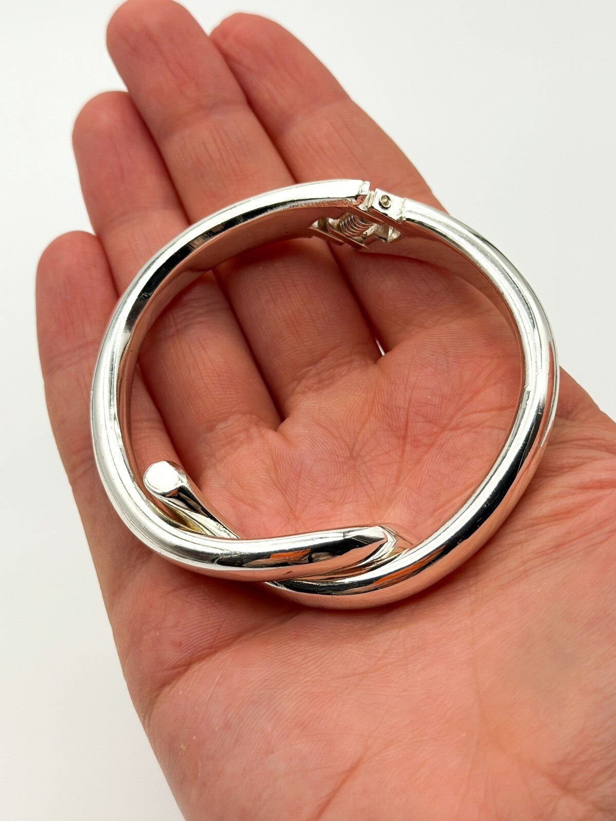 Silver Tone Hinged Bangle Bracelet Bundle Modern Torque and Knot Design x2