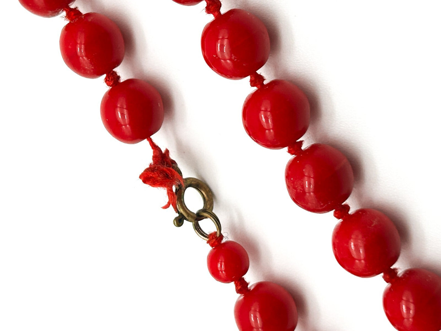 Vintage Hand Knotted Red Glass Beaded Necklace Jewellery Repair Project 18.5"