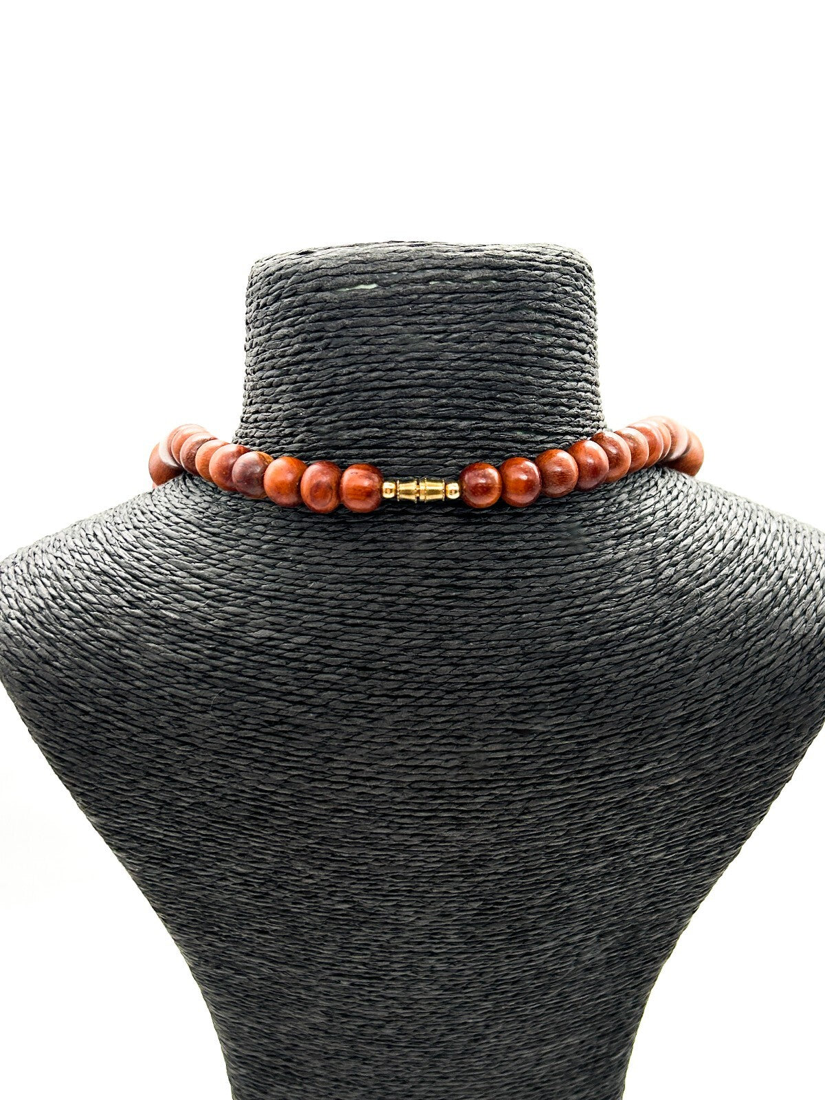 Vintage Chunky Wooden Bead Necklace Striped Geometric Boho 90s Retro Statement