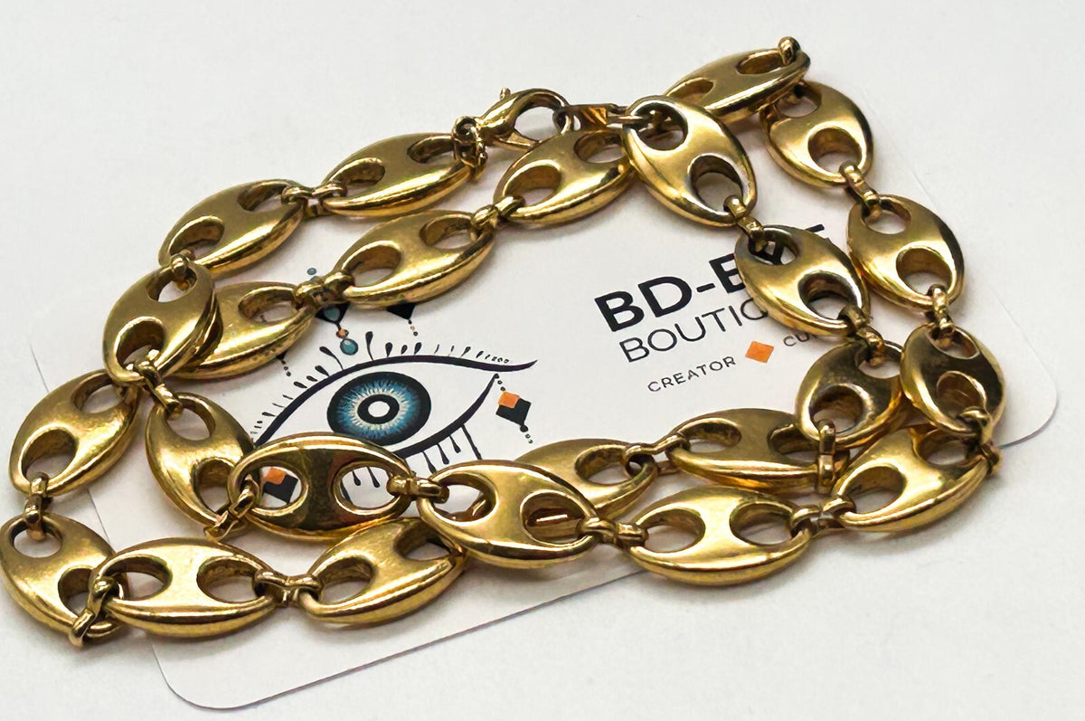 Vintage Gold Tone Puffed Anchor Mariner Link Chain Necklace 18.5” Retro