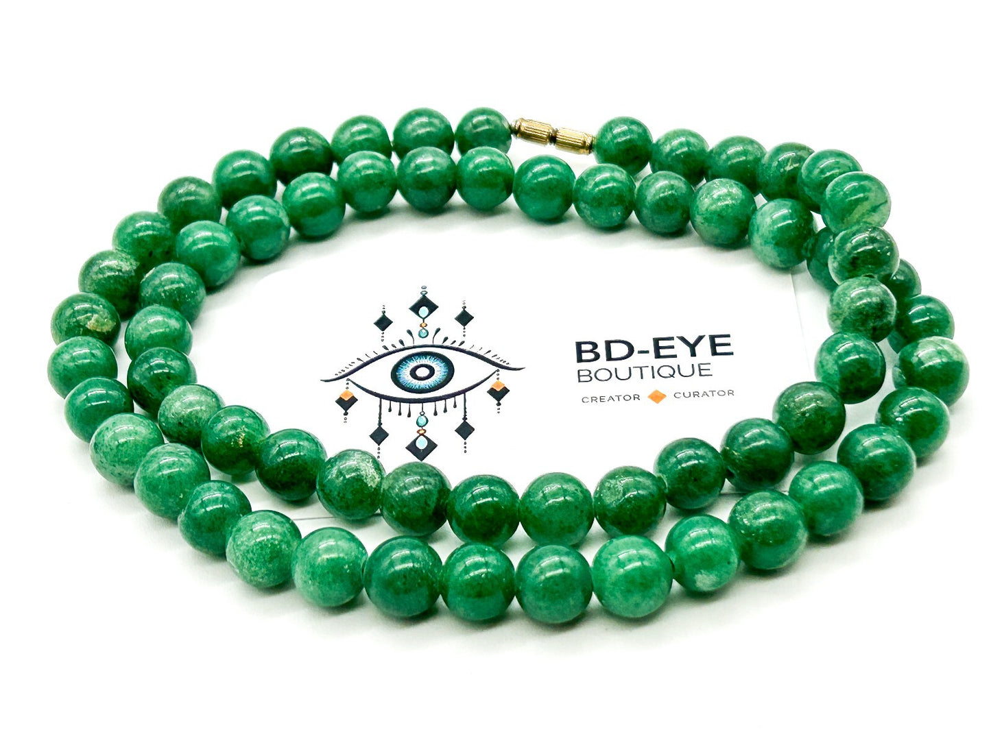 Natural Green Aventurine Necklace Round Gemstone Beads Vintage 25”