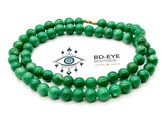 Natural Green Aventurine Necklace Round Gemstone Beads Vintage 25”