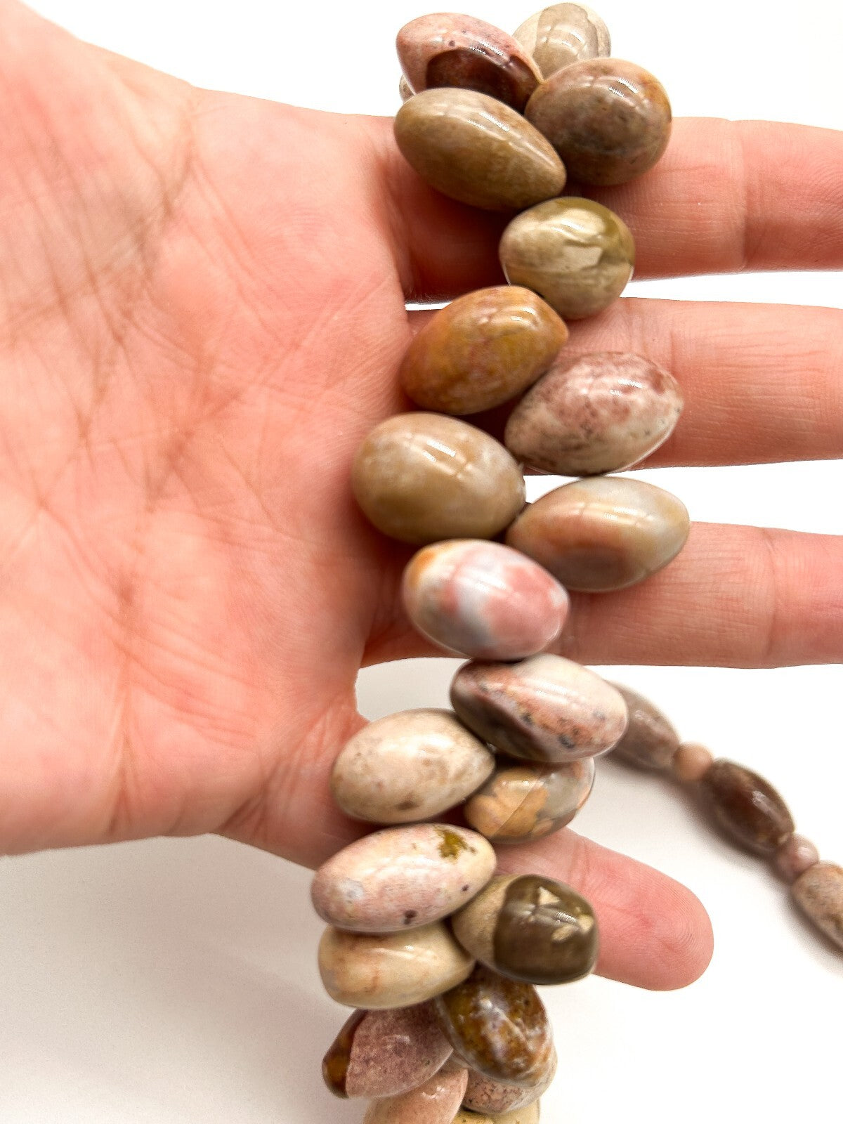 Vintage Pink Jasper Gemstone Necklace Natural Pebble Bead Statement 21.5”
