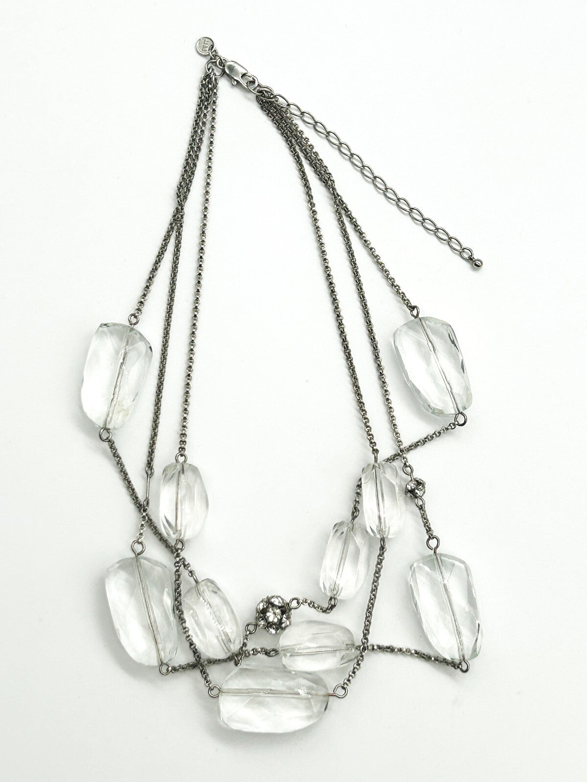 M&S Marks & Spencer Layered Glass Bead Necklace Clear Crystal Statement Necklace