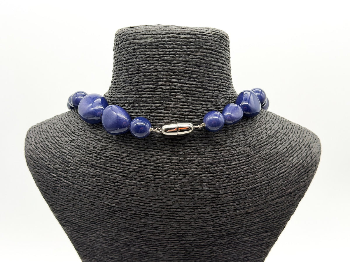 Vintage Blue Acrylic Graduated Beaded Necklace Retro Statement 20.5”