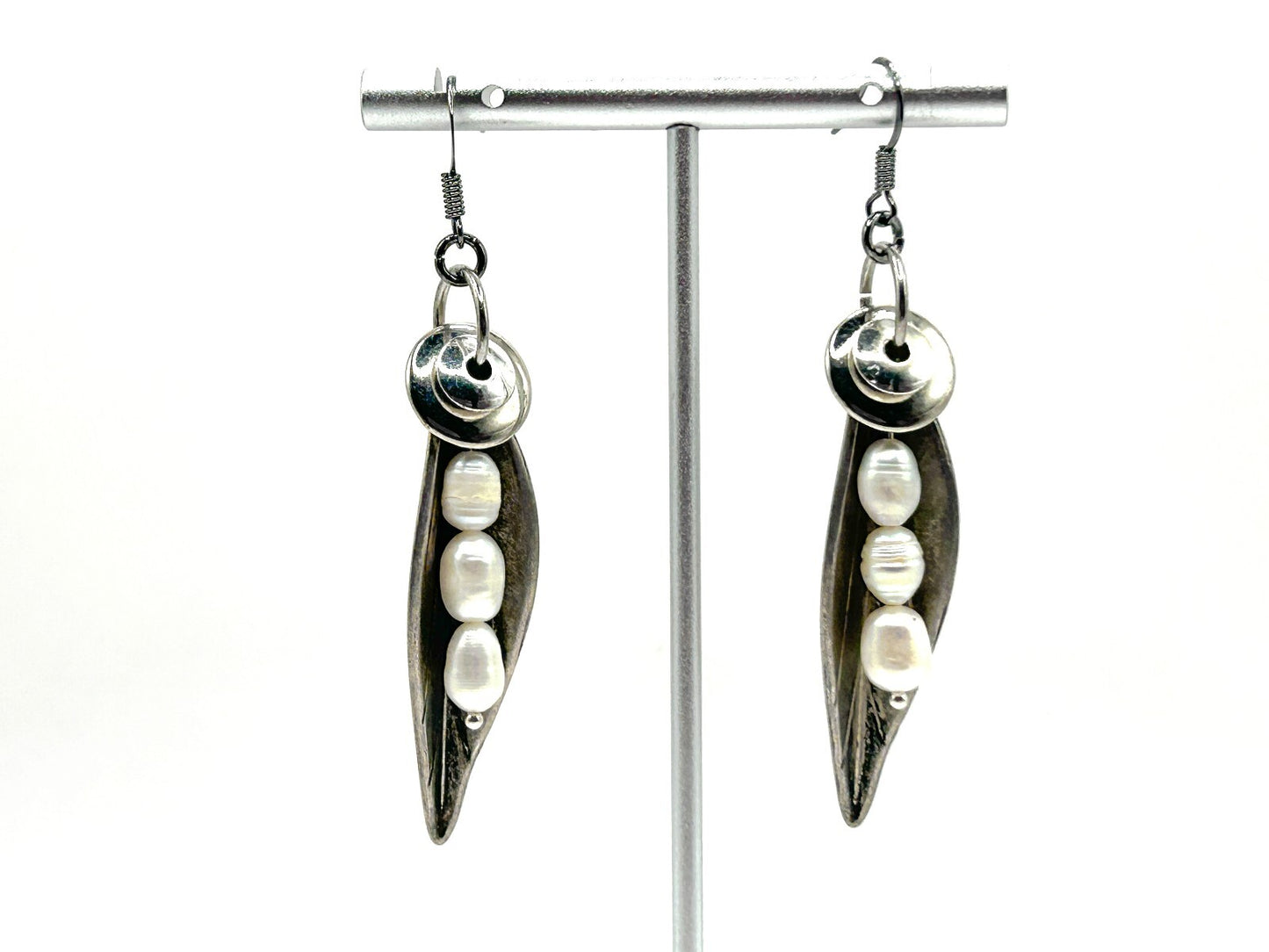 Freshwater Pearl Sculptural Leaf Earrings Silver Tone BD-Eye Original
