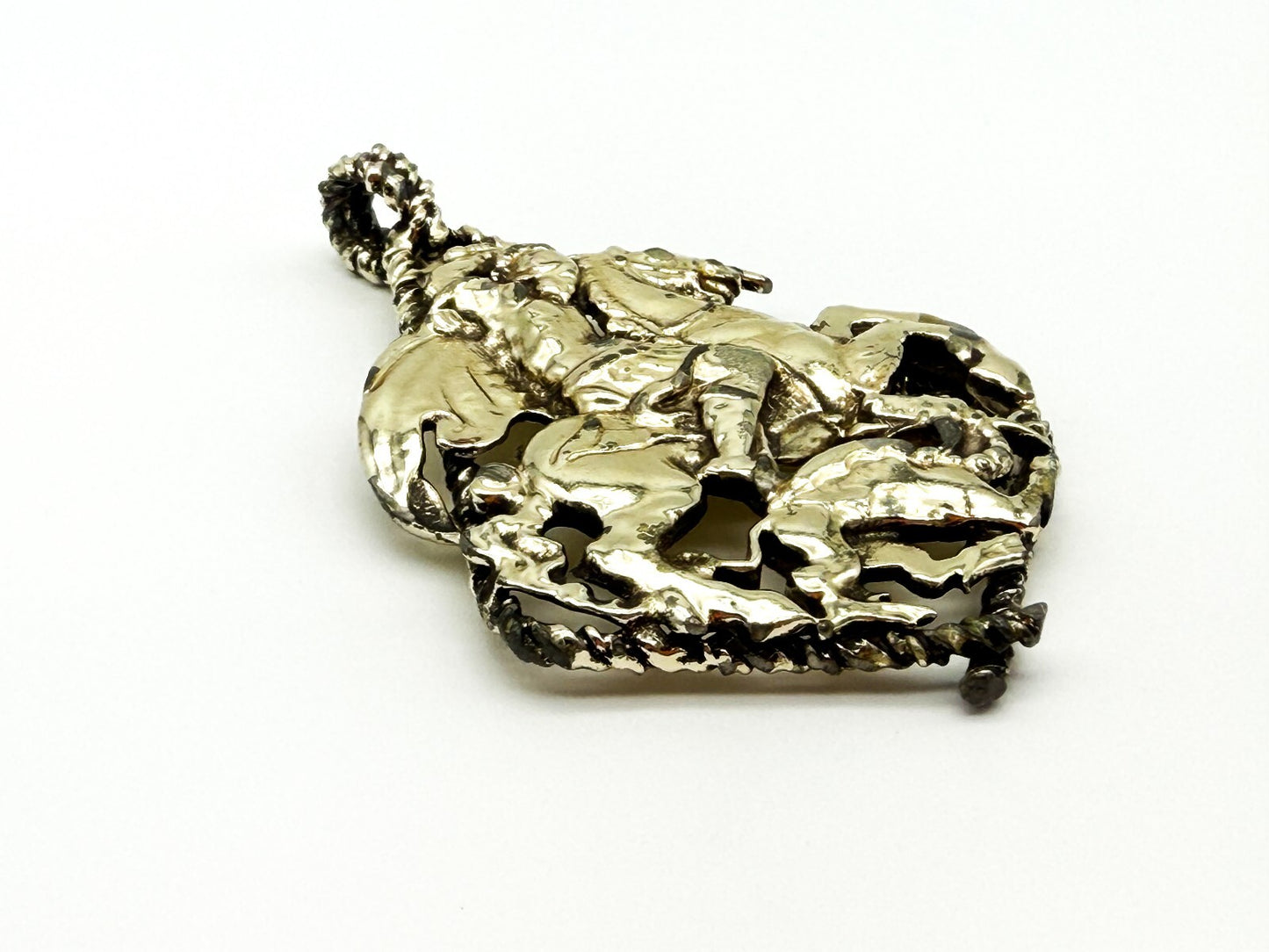 Vintage Jewelcraft St George and Dragon Pendant Gold Tone Signed 8.5cm Signed