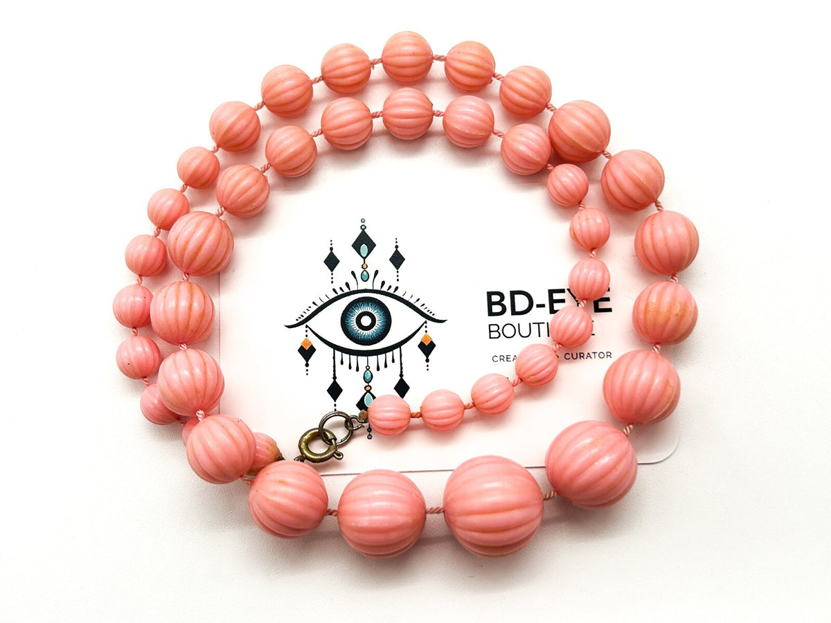 Vintage Pink Necklace Bundle Pastel Baby Pink Faux Pearl & Ribbed Acrylic Beads