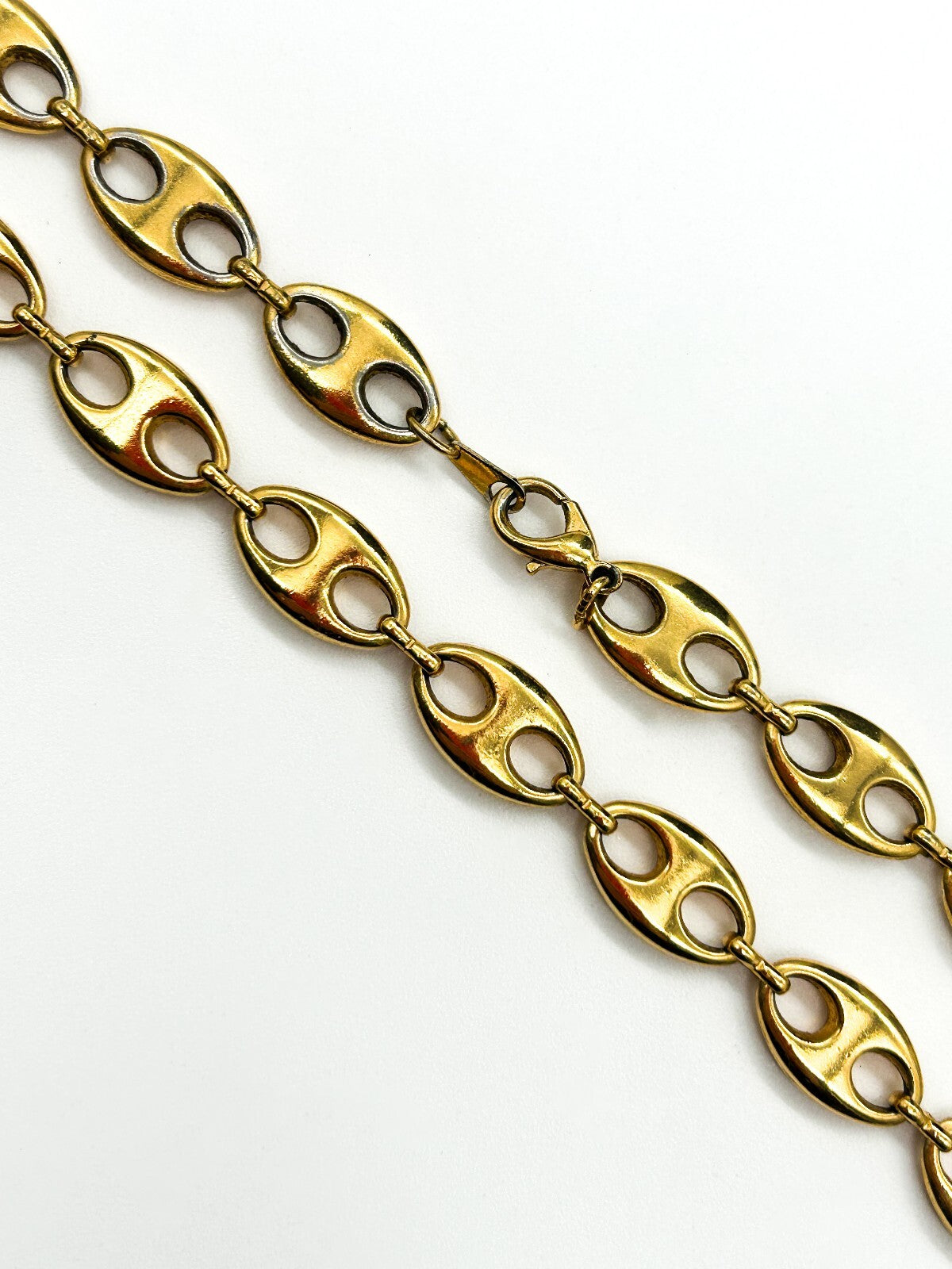 Vintage Gold Tone Puffed Anchor Mariner Link Chain Necklace 18.5” Retro