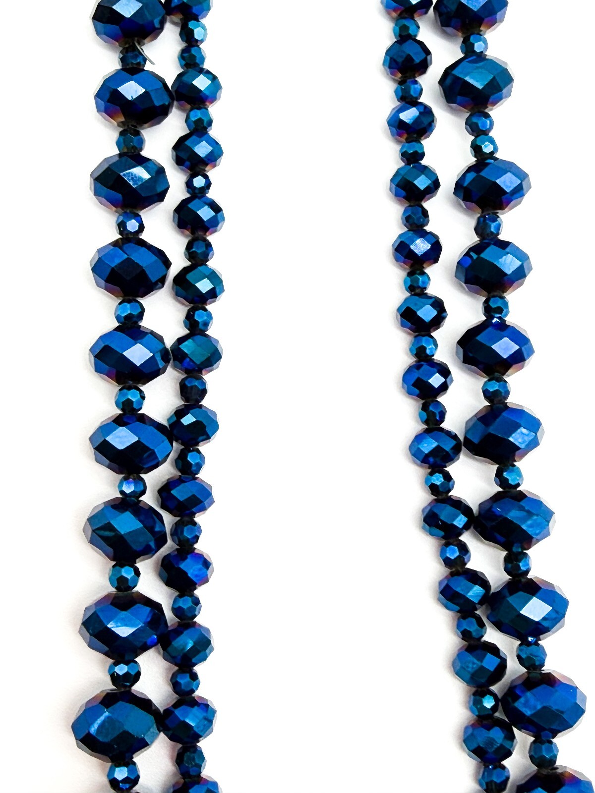 Multi Strand Blue Purple Iridescent Oil Slick Glass Beaded Necklace 925 Toggle