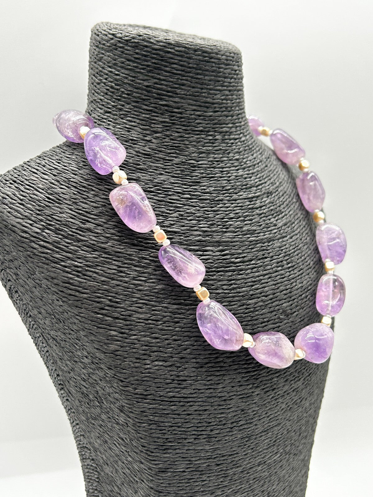 Amethyst Gemstone Nugget Necklace Artisan Purple Crystal Toggle 20”