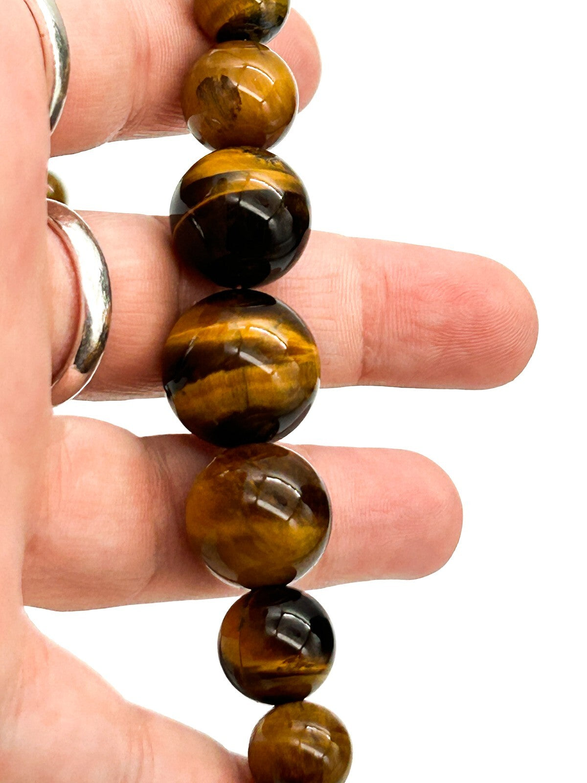 Graduated Tiger’s Eye Gemstone Necklace Magnetic Bolo Clasp