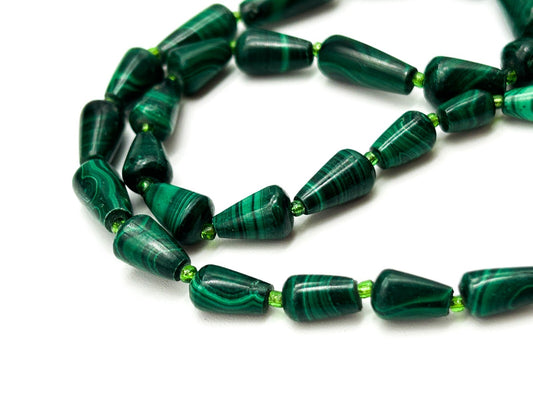 Vintage Genuine Malachite Bead Necklace Green Gemstone Cone Beads 15.5”