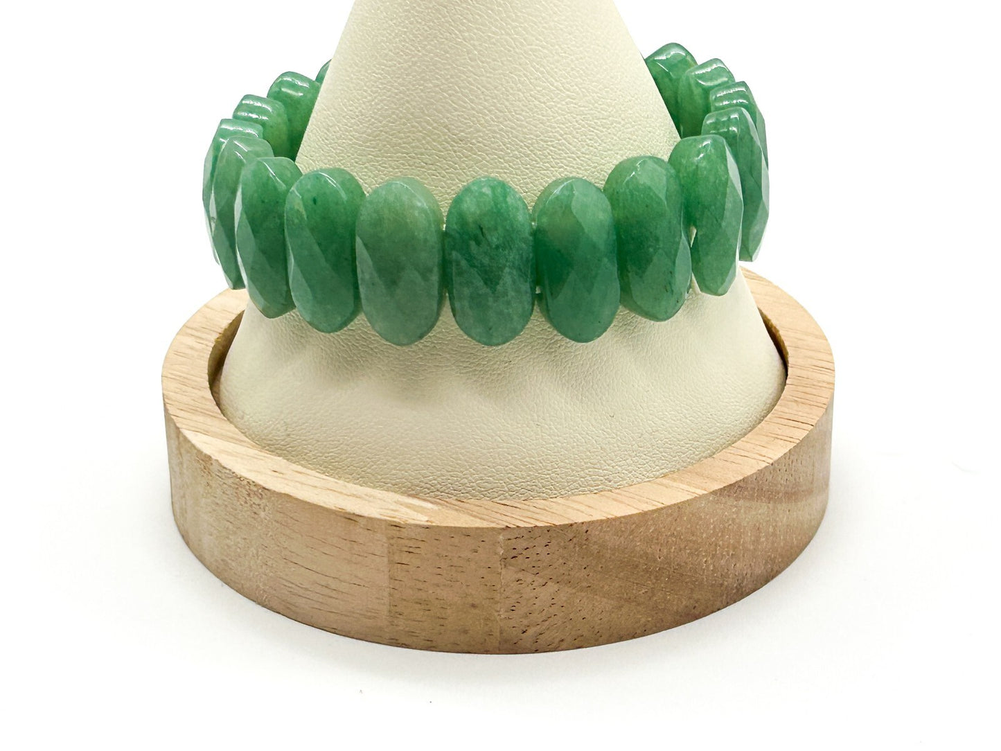 Green Aventurine Gemstone Stretch Bracelet Faceted Oval Beads Natural Stone