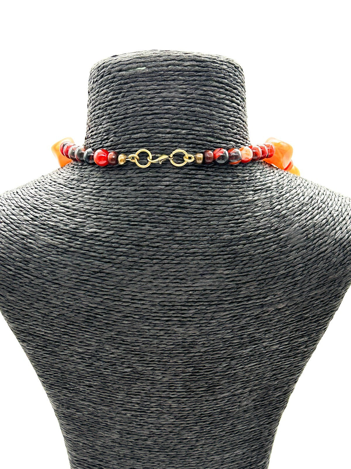 Orange Lucite Banded Agate Beaded Necklace Chunky Boho Statement 21.5”