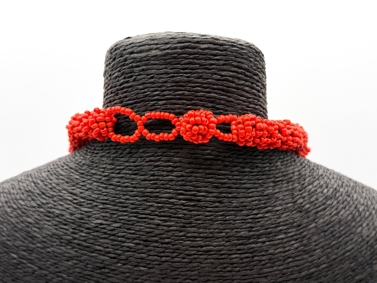Chunky Red Seed Bead Necklace Handwoven Statement Adjustable Toggle 25”