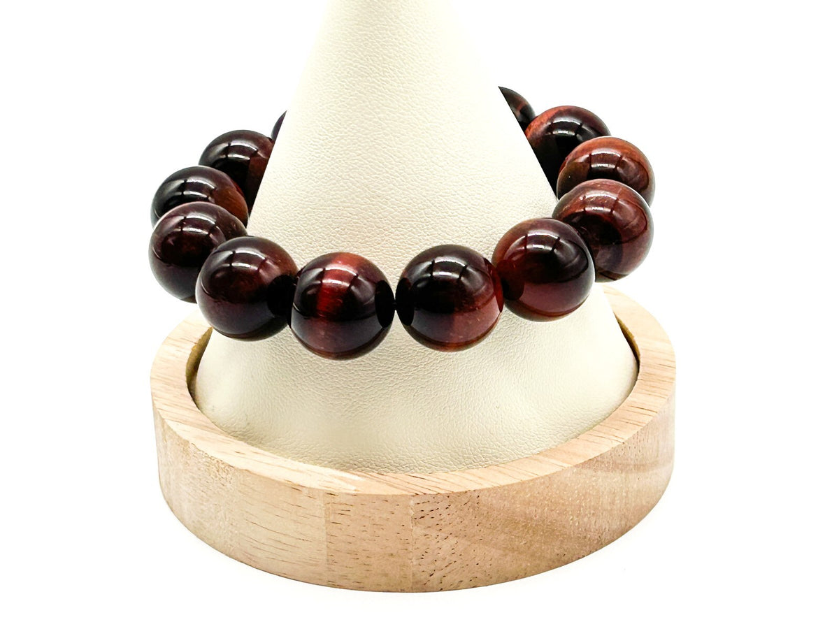 Red Tiger’s Eye Chunky Stretch Bracelet Large Round Gemstone Beads Chatoyant