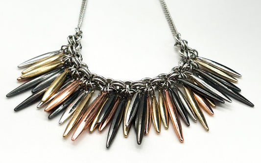 M&S Mixed Metal Spike Statement Necklace Gold Silver Rose Gold Gunmetal Bib