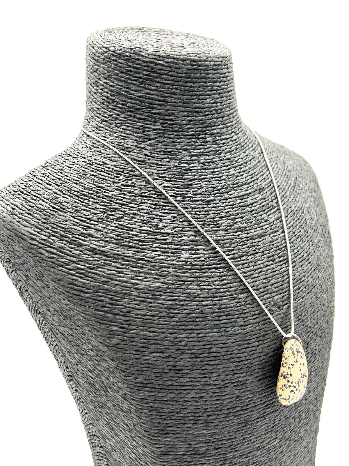 Dalmatian Jasper Pendant Necklace Natural Gemstone Silver Tone Snake Chain