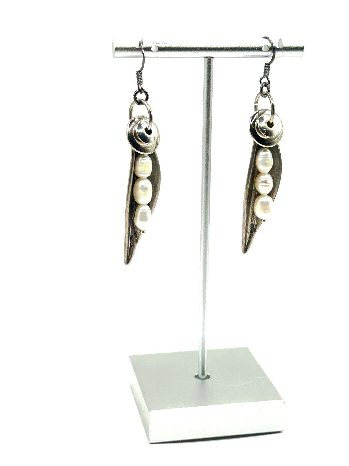 Freshwater Pearl Sculptural Leaf Earrings Silver Tone BD-Eye Original