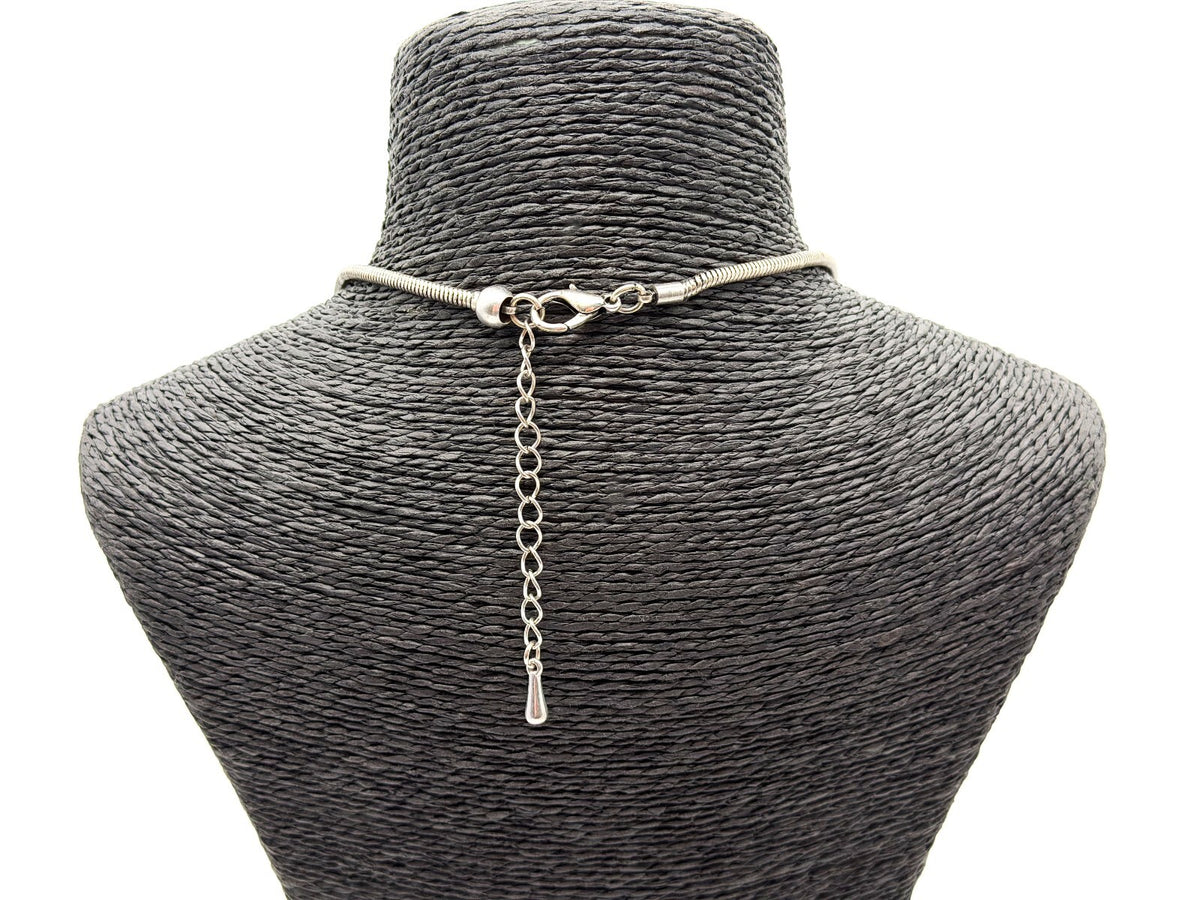 Atomic Statement Necklace Silver Tone Blue Rhinestone Opalite Fringe Modernist