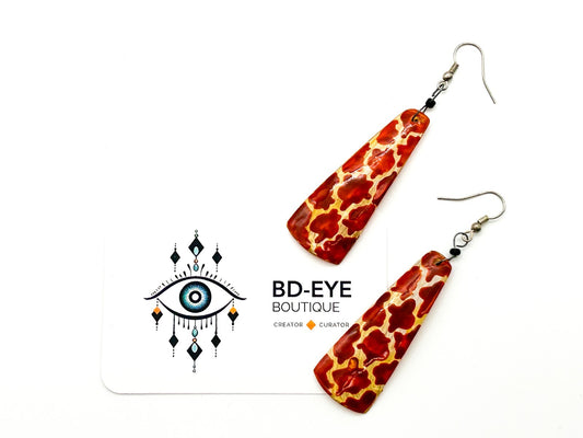 Vintage Hand Painted Organic Material Giraffe Print Drop Earrings Safari Boho