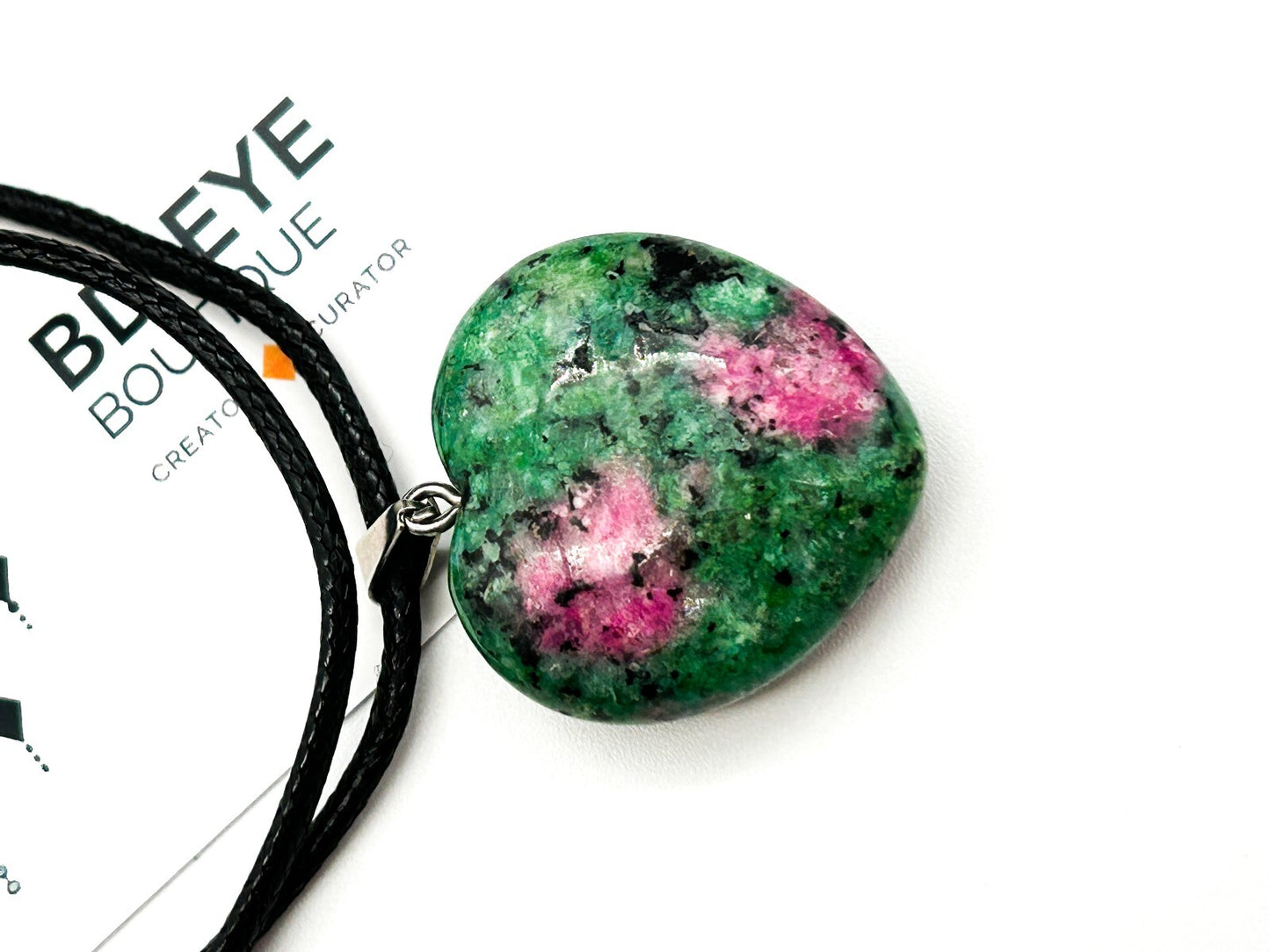 Ruby in Zoisite Heart Pendant Necklace Natural Gemstone Black Cord Necklace