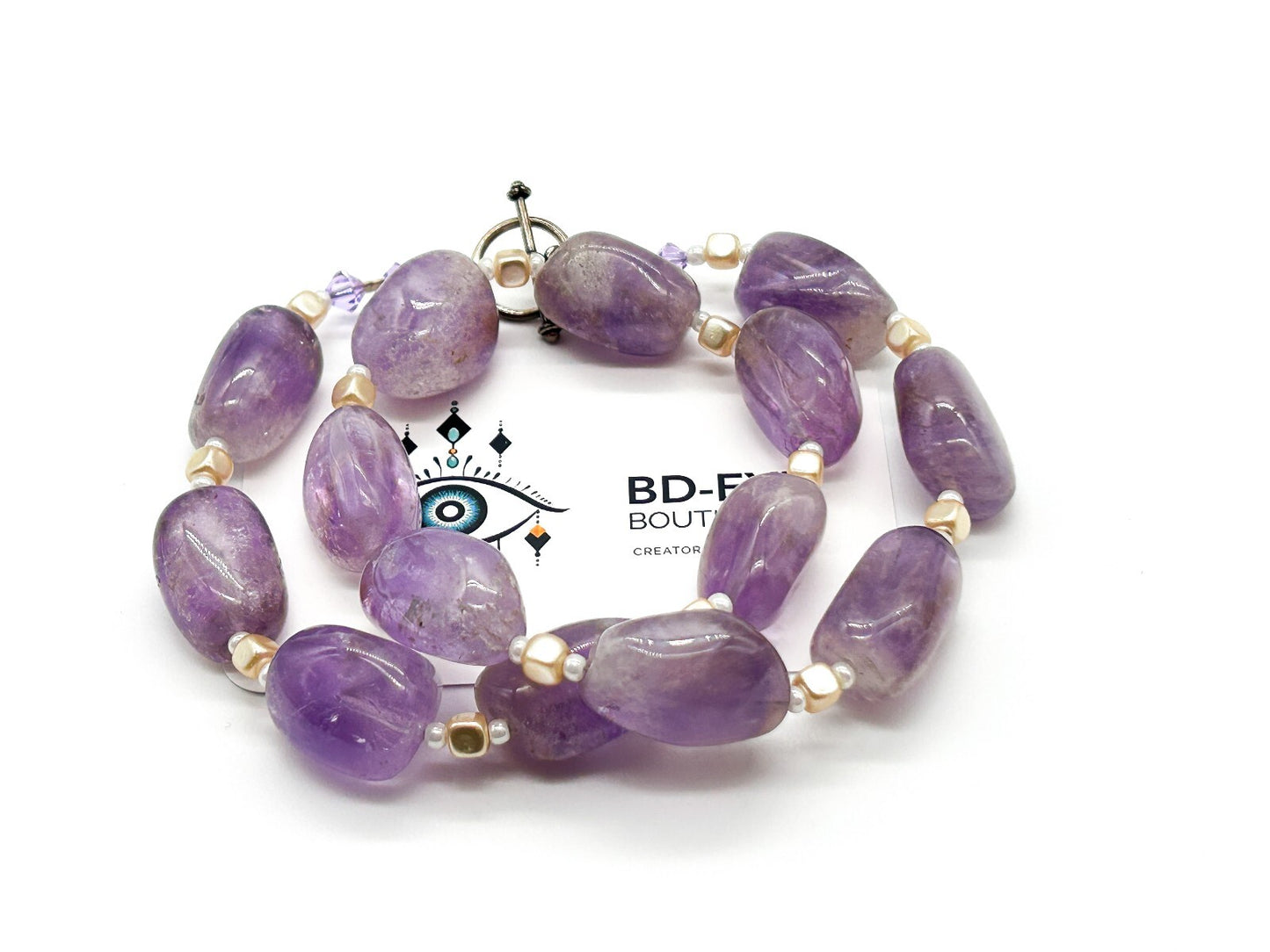 Amethyst Gemstone Nugget Necklace Artisan Purple Crystal Toggle 20”