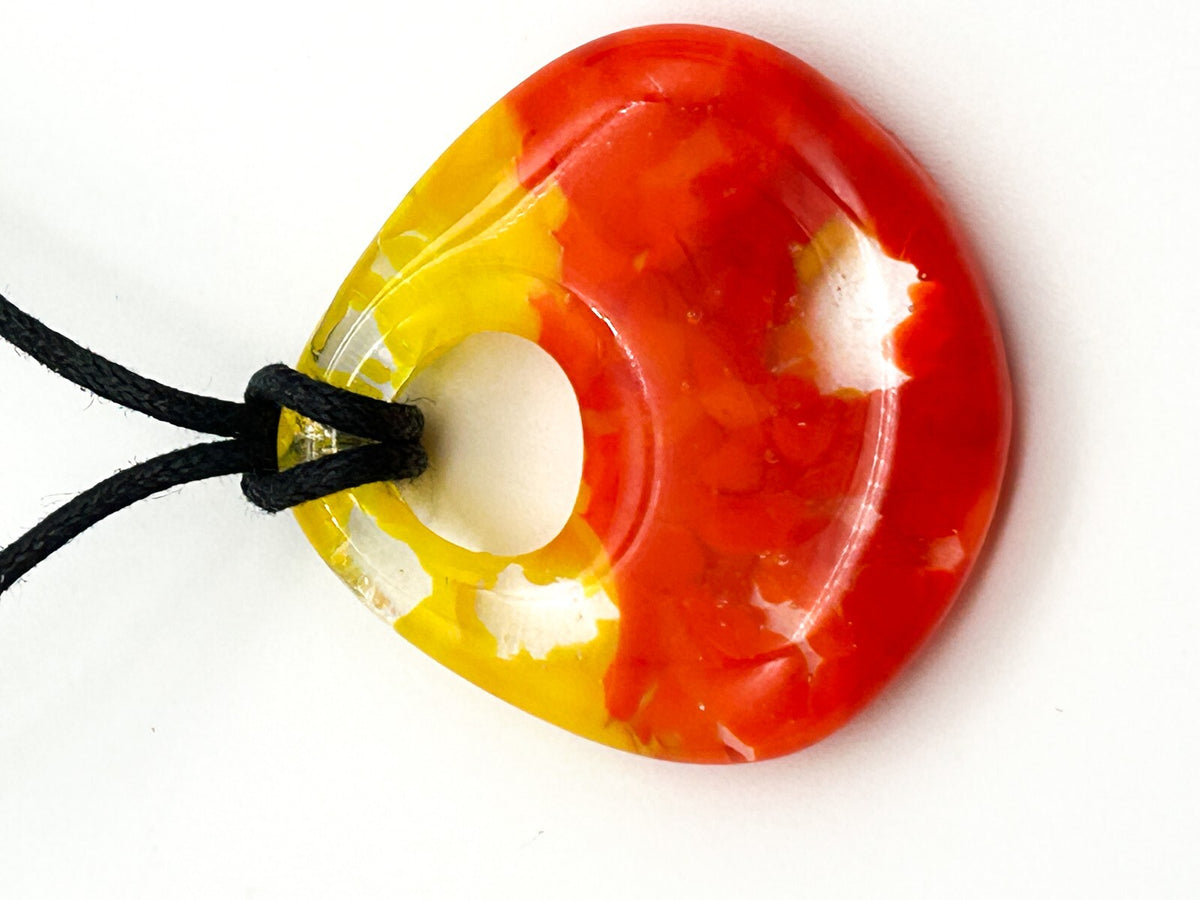 Art Glass Pendant Necklace Yellow Orange Abstract Glass Contemporary Black Cord