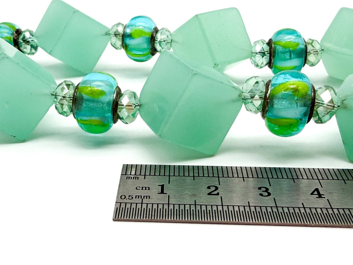 Chunky Mint Green Glass Statement Necklace Lampwork Glass Toggle Clasp