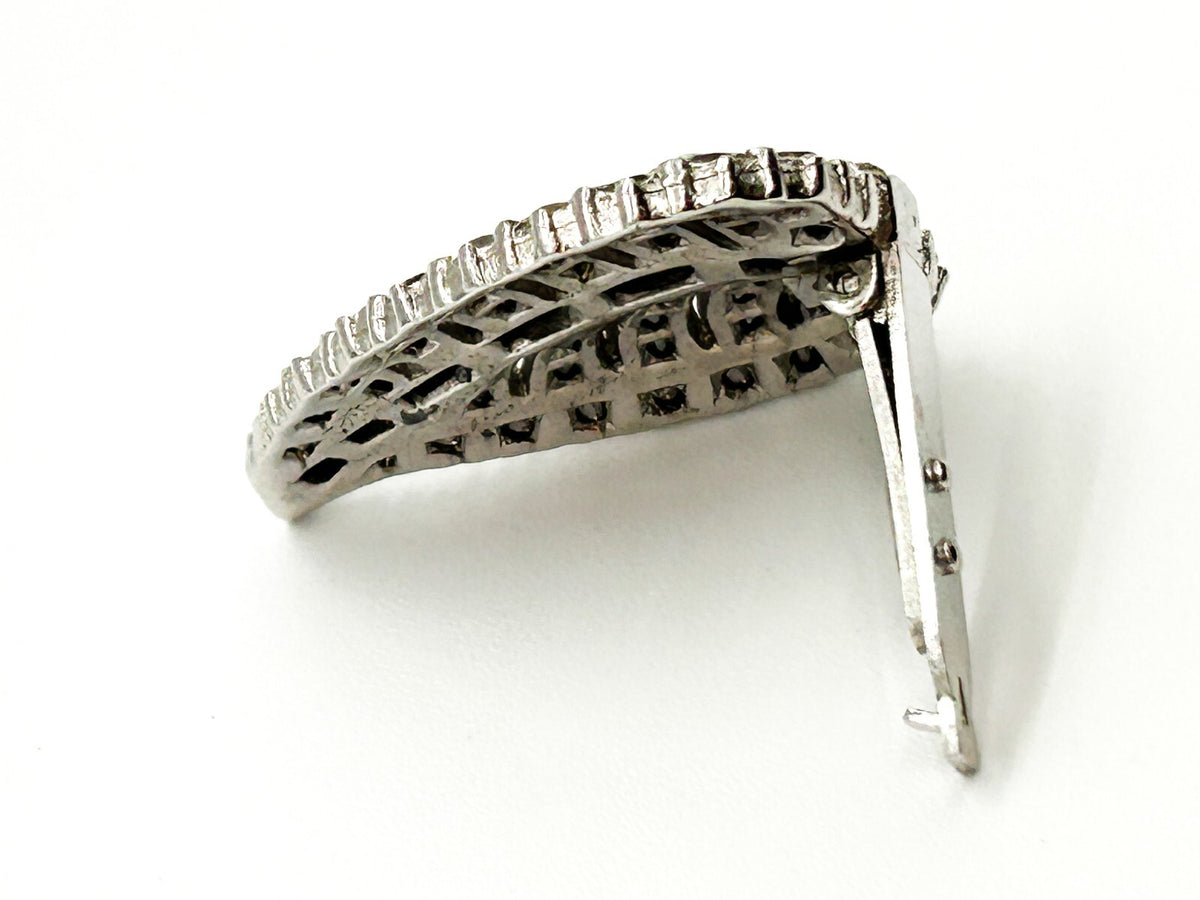 Vintage Rhinestone Duette Dress Clips Brooch Art Deco Style Baguette READ