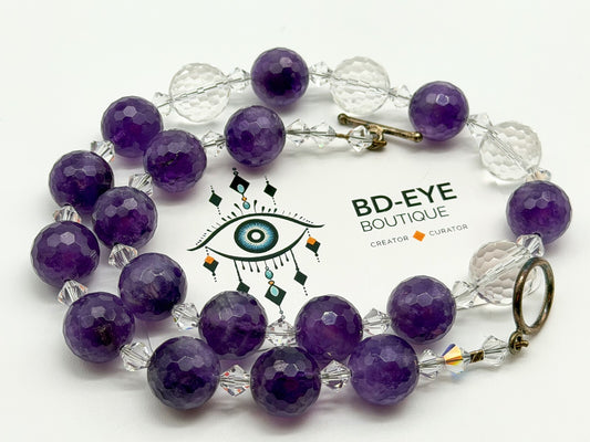 Amethyst Necklace Synthetic Spinel Faceted Crystal Glass 925 Silver Clasp