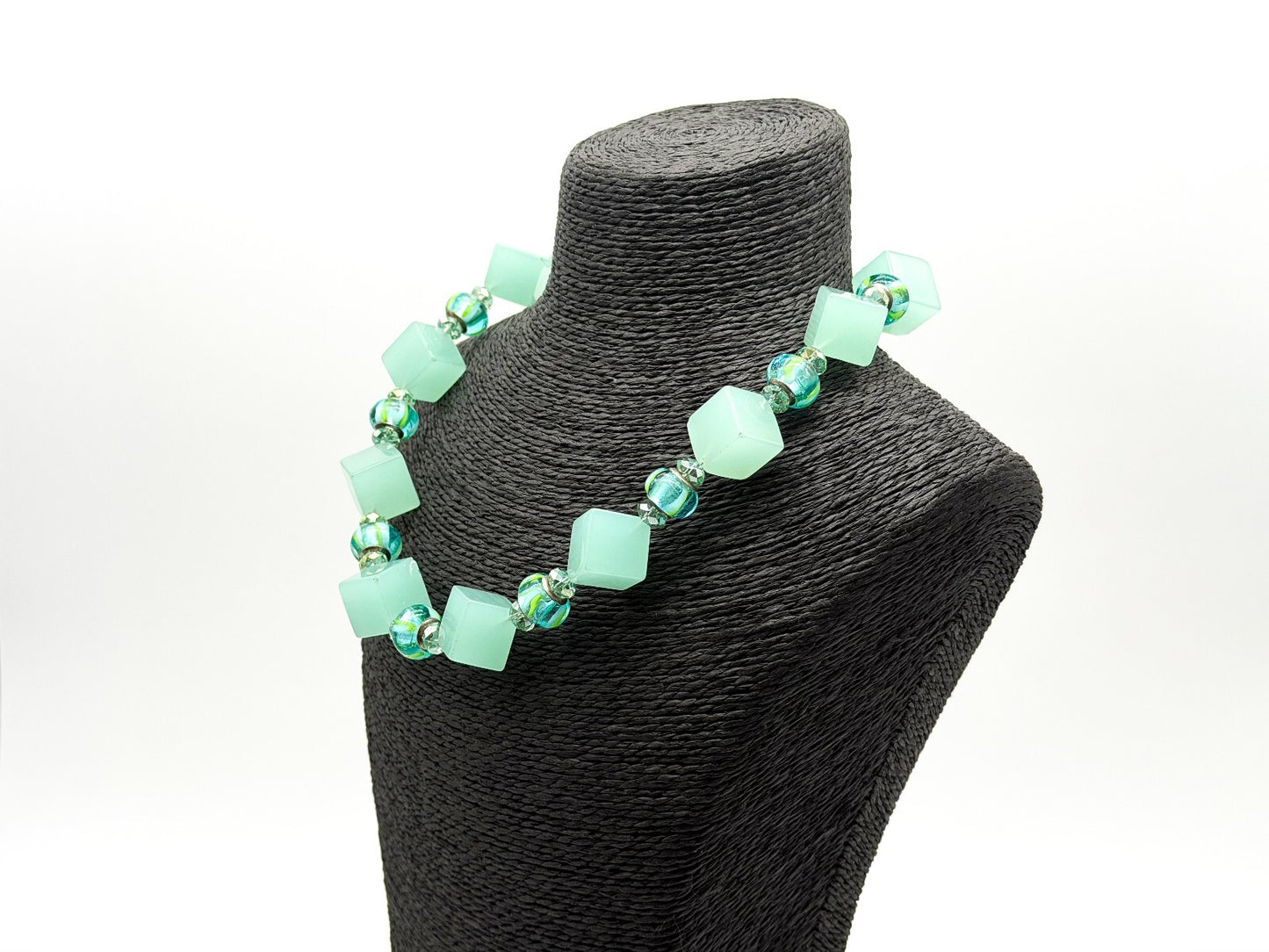 Chunky Mint Green Glass Statement Necklace Lampwork Glass Toggle Clasp