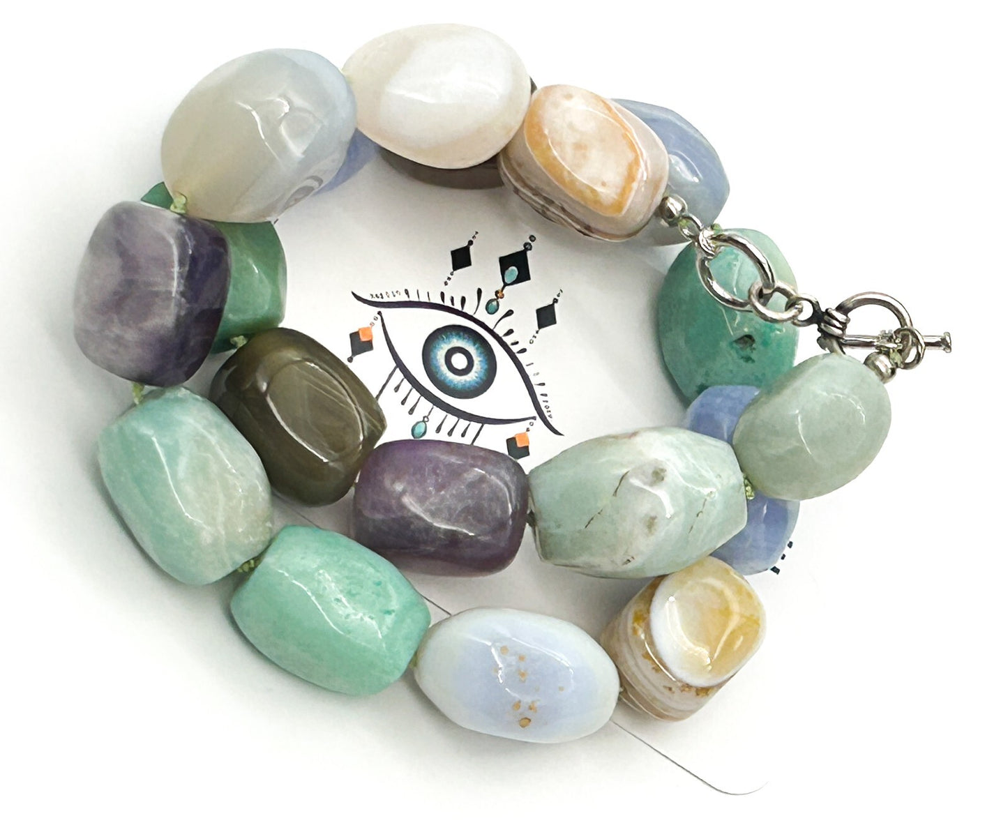 Chunky Semi Precious Gemstone Necklace Banded Agate Blue Lace Amethyst Calcite