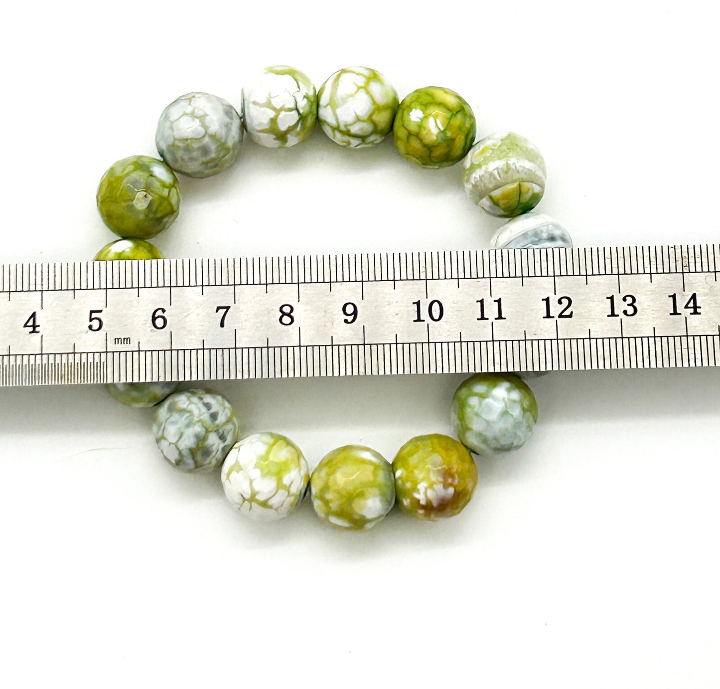 Lime Green White Crackle Agate Stretch Bracelet Faceted Gemstone Bead Summer