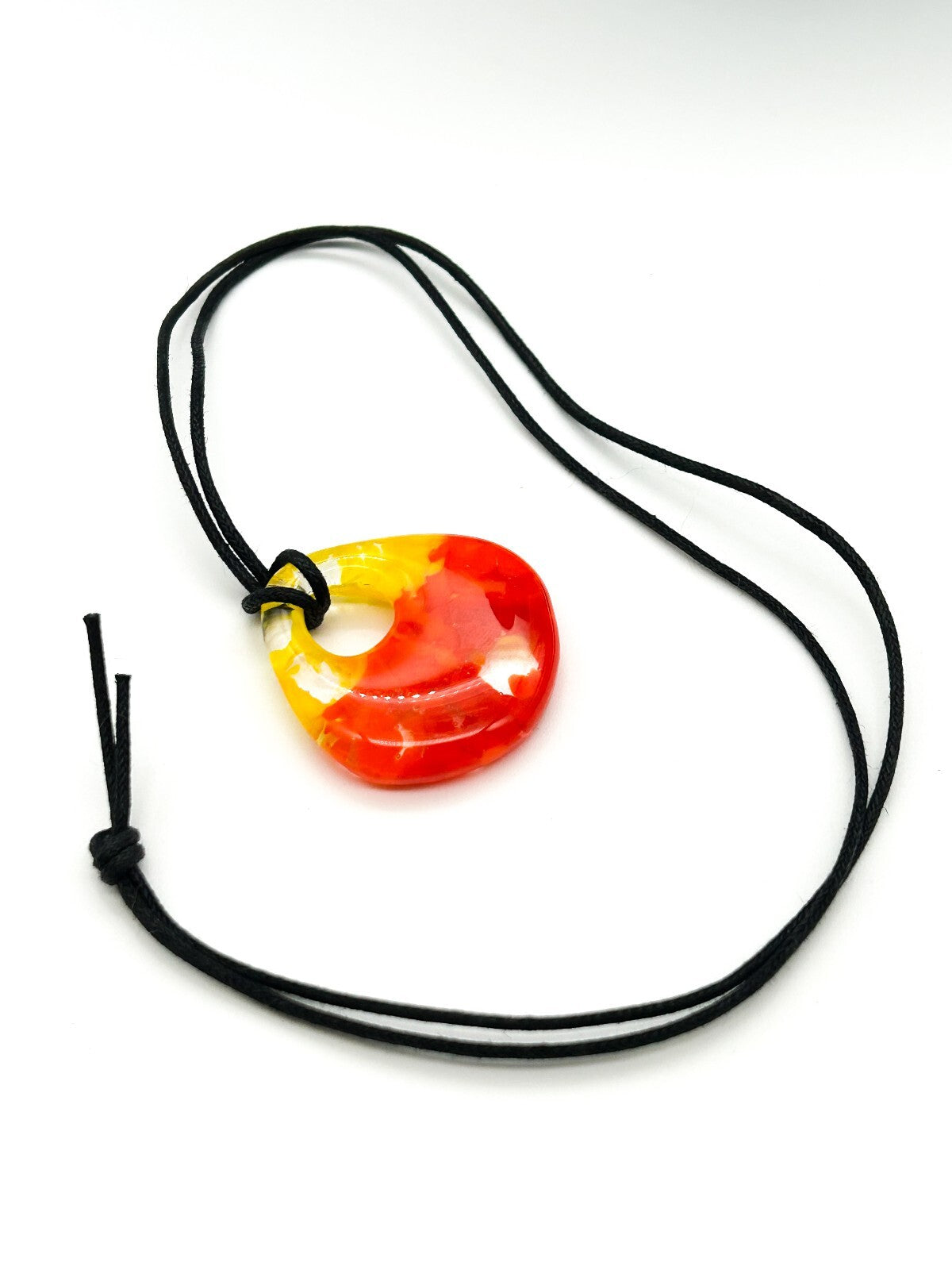 Art Glass Pendant Necklace Yellow Orange Abstract Glass Contemporary Black Cord