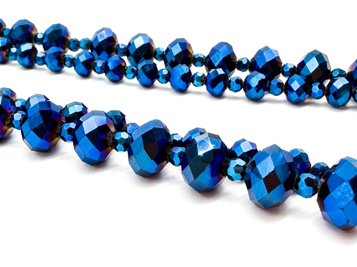 Multi Strand Blue Purple Iridescent Oil Slick Glass Beaded Necklace 925 Toggle