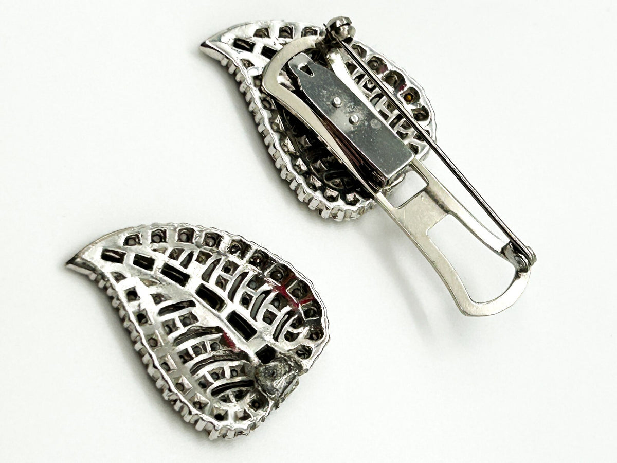 Vintage Rhinestone Duette Dress Clips Brooch Art Deco Style Baguette READ