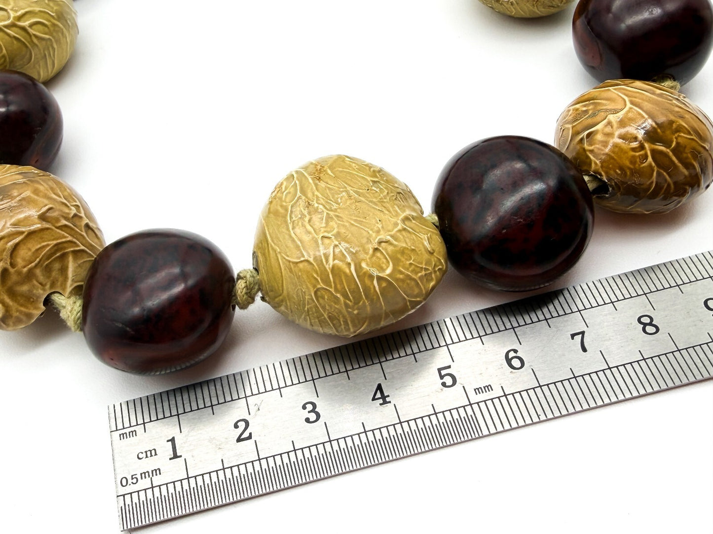 Kukui Nut Statement Necklace Brown Yellow Hand Knotted Adjustable Natural