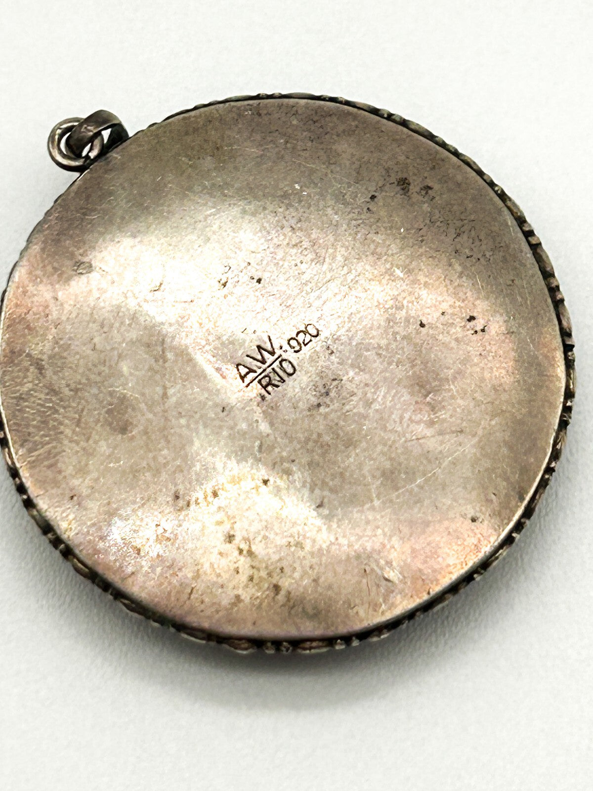 Vintage Art Deco A.W. Rio 920 Silver Morpho Butterfly Wing Pendant Bubble Glass