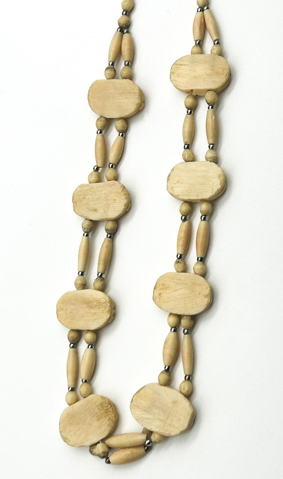 Vintage Carved Scarab Necklace Organic Material Egyptian Revival Beaded 21”