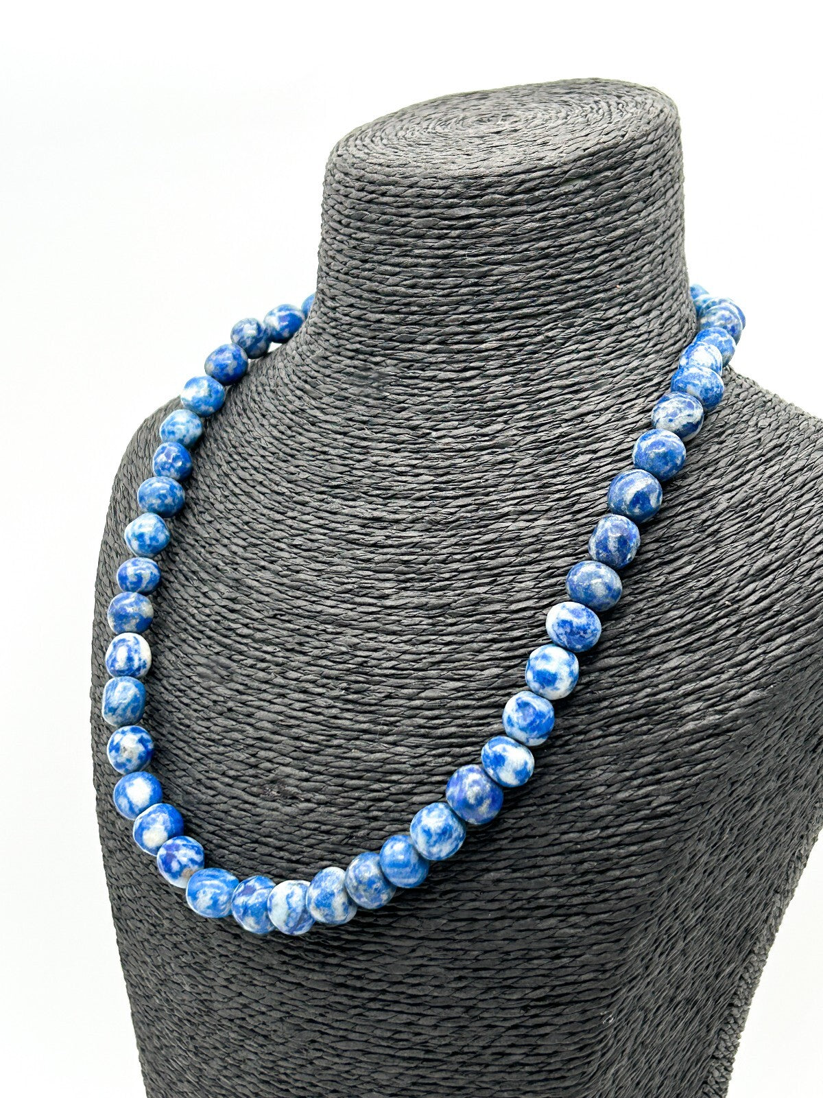 Vintage Sodalite Bead Necklace Natural Blue Gemstone 21” Barrel Clasp