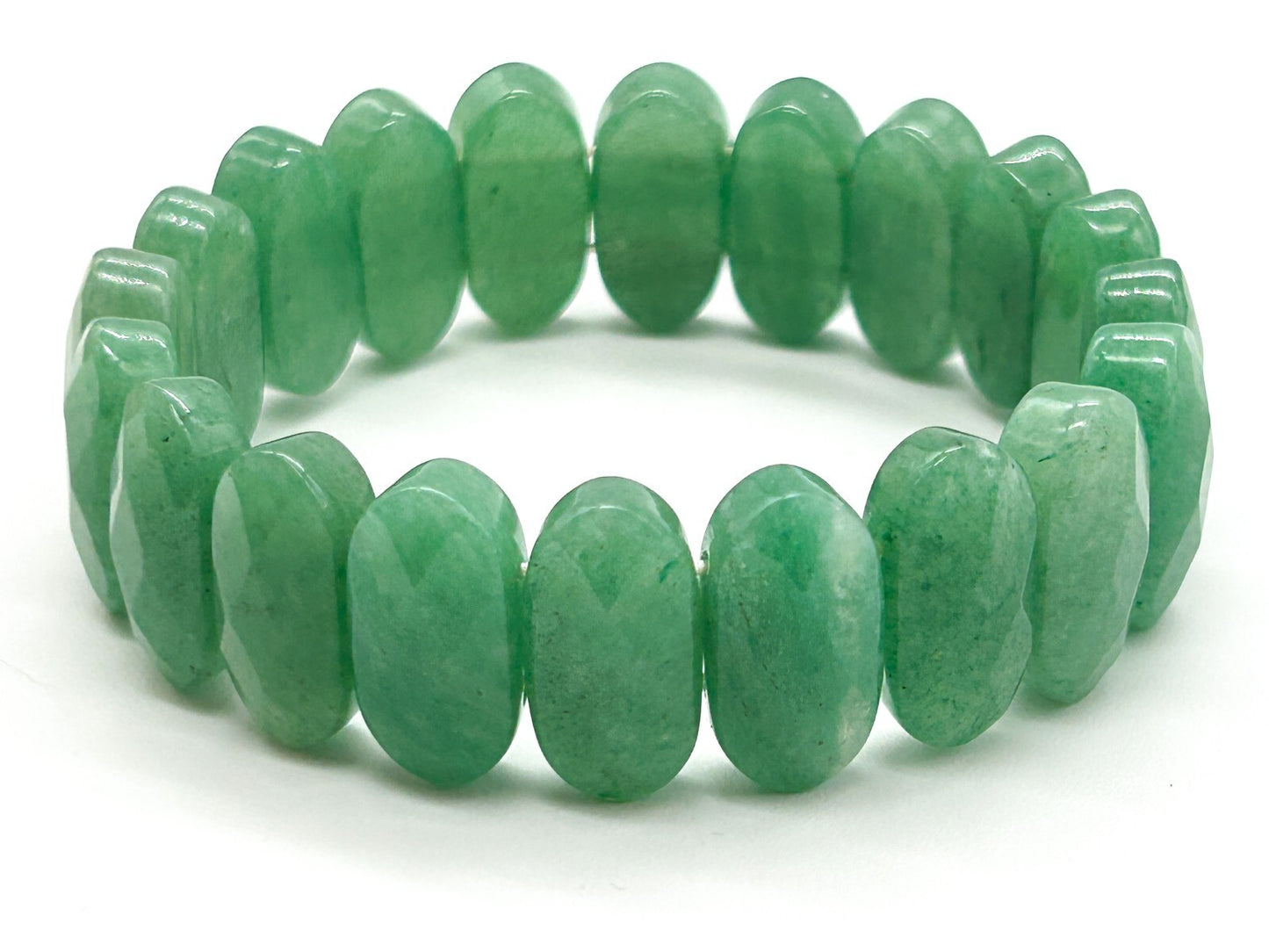 Green Aventurine Gemstone Stretch Bracelet Faceted Oval Beads Natural Stone
