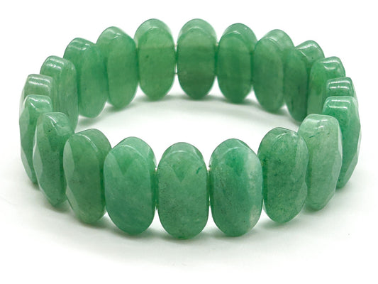 Green Aventurine Gemstone Stretch Bracelet Faceted Oval Beads Natural Stone