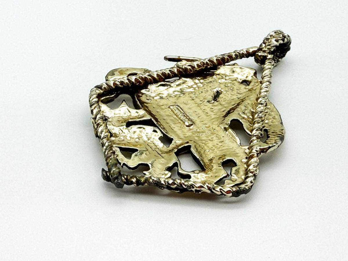 Vintage Jewelcraft St George and Dragon Pendant Gold Tone Signed 8.5cm Signed